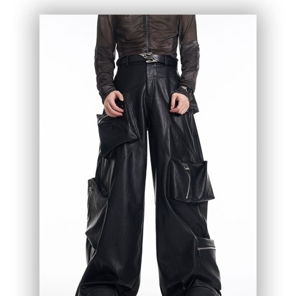 Heavy Black PU Leather Pants Men's Spring - Image 3