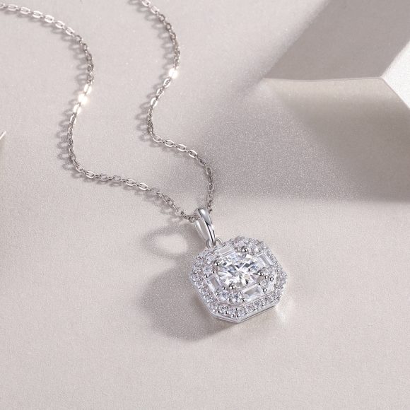 Small Square Bag Luxury Fashion Diamond Pendant Necklace Set With Mosan Diamond Silver Ornaments - Image 4