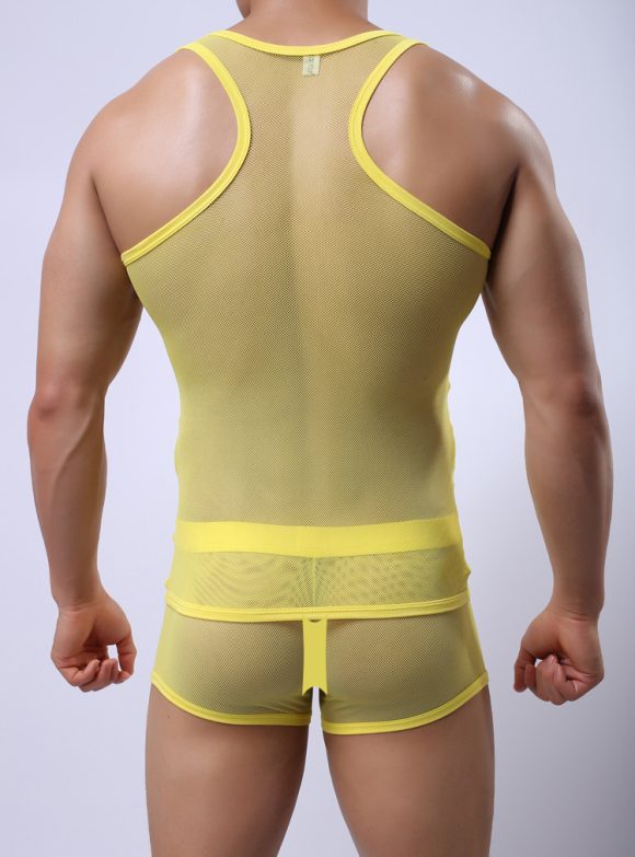 Fitness Transparent Cutout Mesh Men's Underwear Mesh Style For Sports Hurdles Vest Shorts Set - Image 7