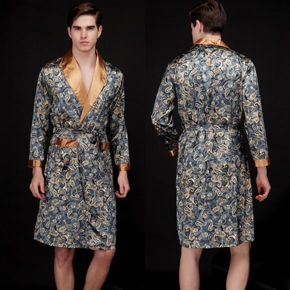 Men's Summer Long Ice Silk Pajamas Nightgown - Image 5