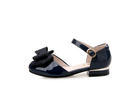 Big Kids' Hollow Velcro Patent Leather Shoes With Bow - Image 2