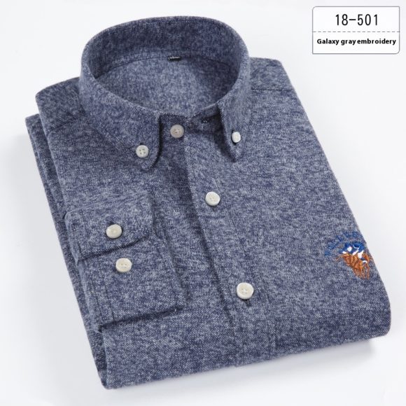 Cotton Brushed Plaid Long-sleeved Shirt Business Casual Cotton Men's Shirt Autumn And Winter - Image 4