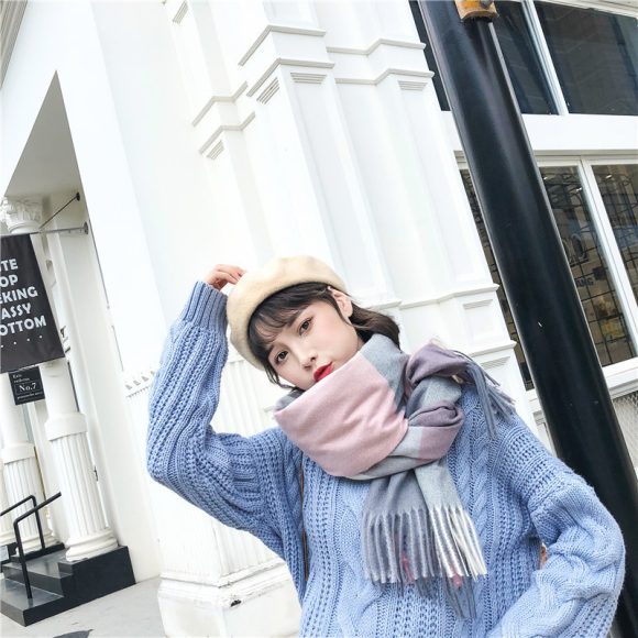 Warm Tassel Plaid Bristle Scarf - Image 9