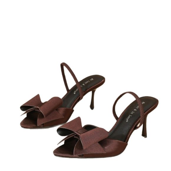 Bowknot Decoration Muller Stiletto Heels Pointed Toe Strap Sandals For Women - Image 7