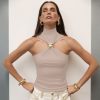 Gold Ring Sleeveless Cold-shoulder Stretch Top - Image 9