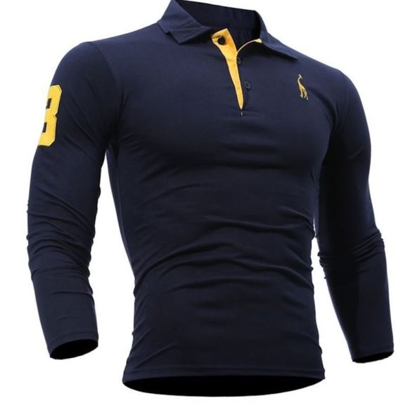 Embroidered Deer Digital Polo Collar Men's Long Sleeve - Image 7