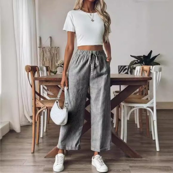 Women's Striped Casual Loose Straight Wide-leg Pants - Image 5