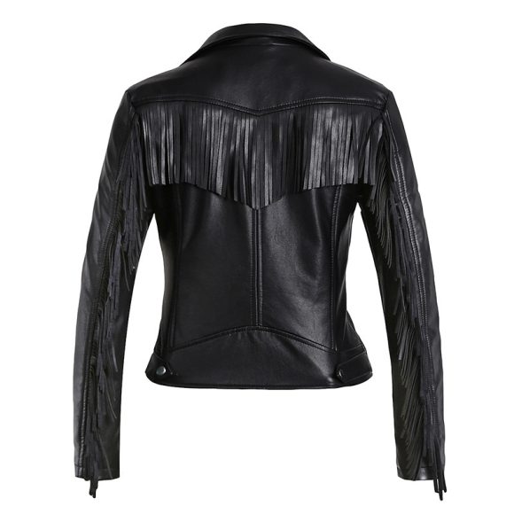 European And American Tassel Oblique Zipper Leather Women's Slim Coat Motorcycle Street - Image 5