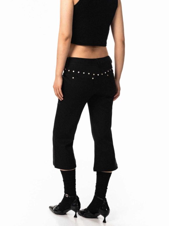 Women's Black Rivet Skinny Jeans Loose Straight Flare Pants - Image 2