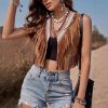 Women's Solid Color Short Vest Sleeveless Fringe Maillard Vest Cardigan