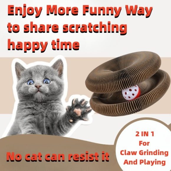 Magic Organ Foldable Cat Scratch Board Toy With Bell Cat Grinding Claw Cat Climbing Frame Round Corrugated Cats Interactive Toys - Image 7