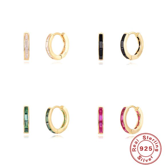 Sterling Silver Earrings Square Colorful Crystals - Image 4