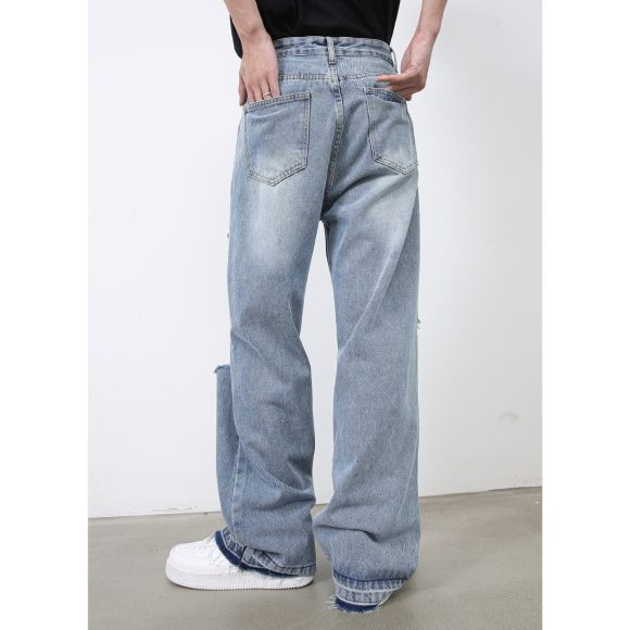 American Retro High Street Fashion Brand Ripped Jeans For Men - Image 5
