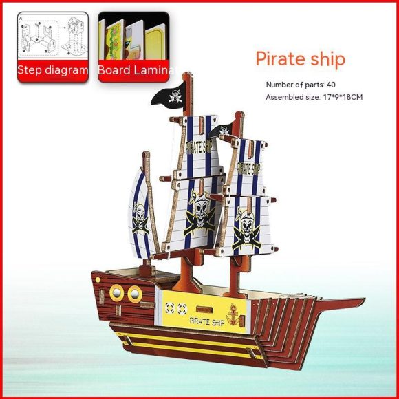 Wooden Pirate Ship Assembled Model Decorative Toys - Image 8