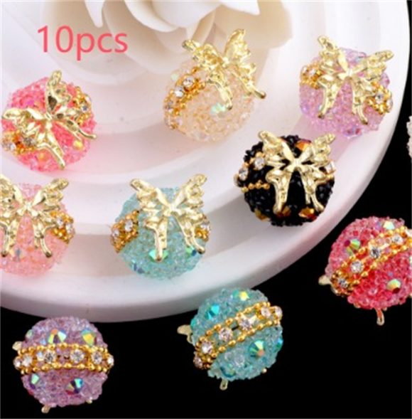 3d Butterfly Color Granulated Sugar Round Beads Diamond Pendant - Image 3