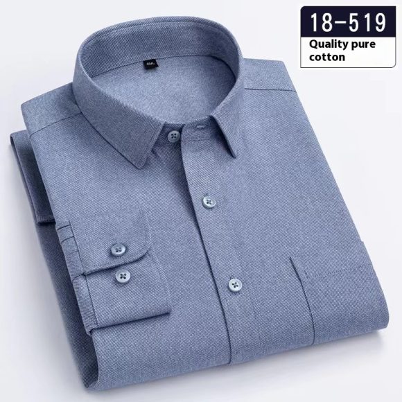 Men's Long Sleeve Solid Color Pocket Light Business Shirt - Image 10