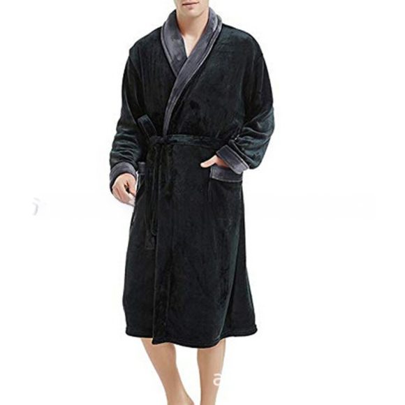 Men's Large Size Bathrobe Long Sleeve Nightgown - Image 2