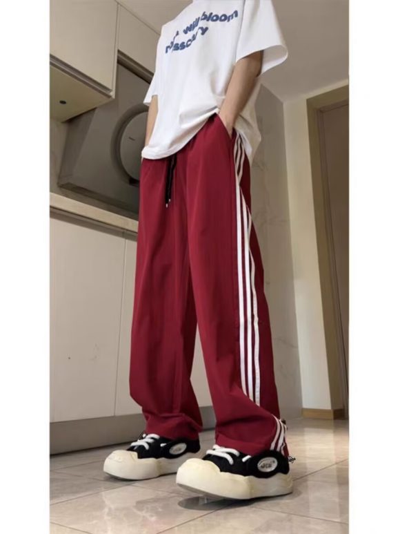 Side Striped Contrast Color Sports Casual Pants Men's Drawstring Elastic Waist - Image 5
