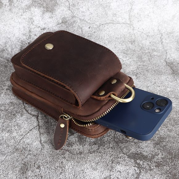 Crazy Horse Leather Men's Belt Bag First Layer Cowhide Mobile Phone Waist Of Trousers Pannier Bag - Image 3