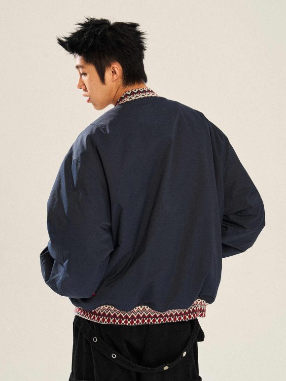 Ethnic Jacquard Stitching Thick Quilted Couple Baseball Uniform Jacket - Image 4