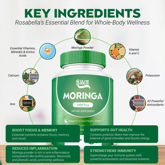 Pure Moringa Powder Capsules Of Nutrient-Rich Moringa - Natural Antioxidant Superfood - Promotes Energy, Skin Health, Gut Well-Being - With Essential Vitamins & Amino Acids 60 Count - Image 6
