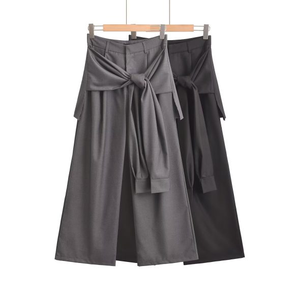 Women's Design Fake Two-piece Lace-up Wide-leg Pants