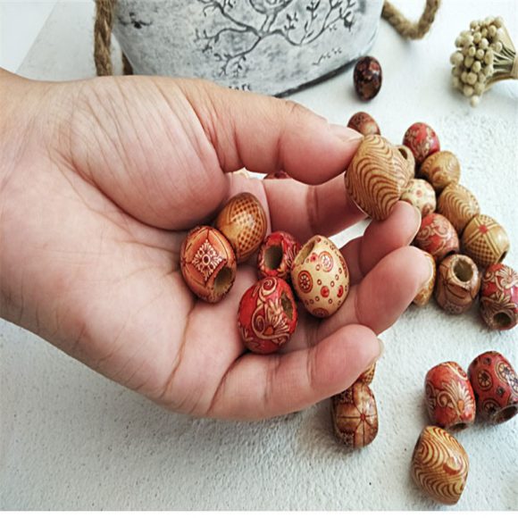 Vintage printed wooden beads - Image 3