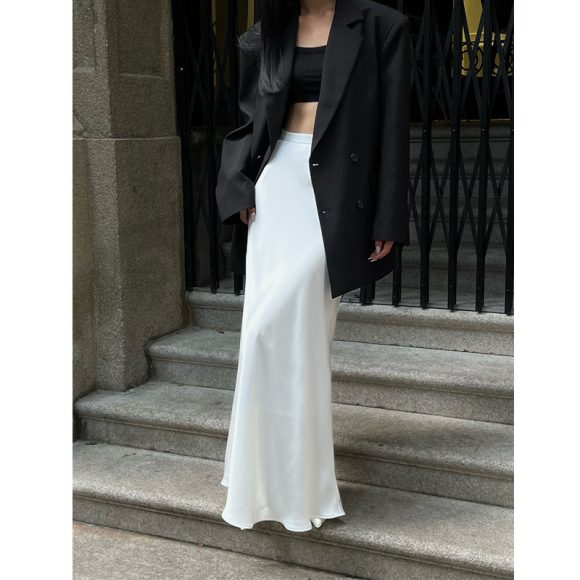 Women's Solid Color Acetate Satin Design Skirt - Image 3