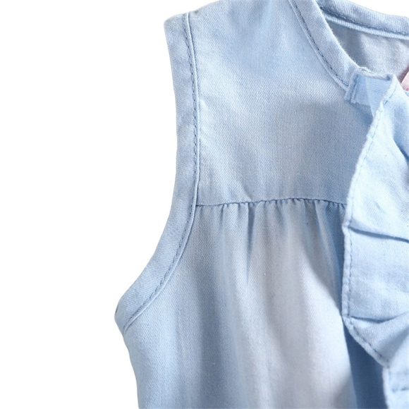 Summer Children Sleeveless Girl Denim Floral Dresses - Image 6