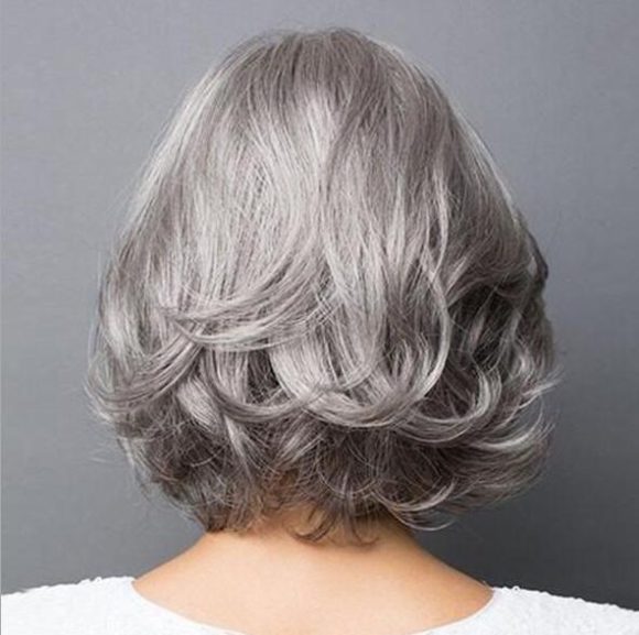 Silver gray short curly hair fluffy realistic bobo head short hair - Image 4