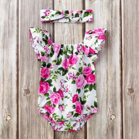Children's wear, baby, cotton, baby, baby print, small flying sleeves, romper - Image 3