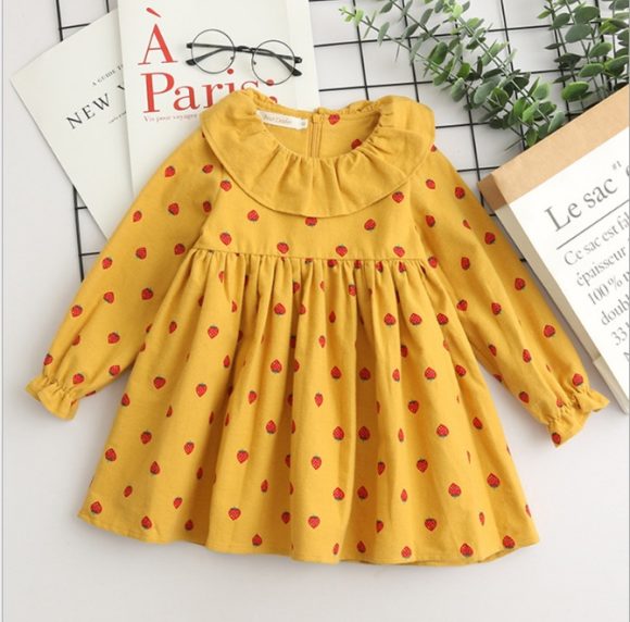 autumn dress, new girl princess dress, full print flower, bow knot long sleeve dress, children's clothing wholesale - Image 3