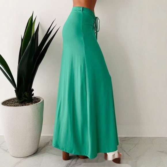 European And American Drawstring Stitching Su Pleated Solid Color Women's Skirt - Image 3