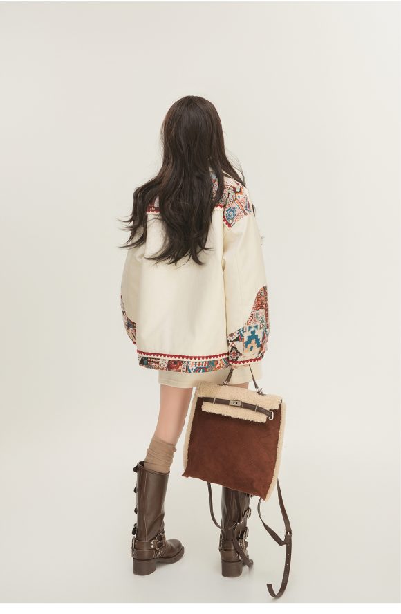 Jacquard Splicing Motorcycle PU Leather Jacket - Image 5