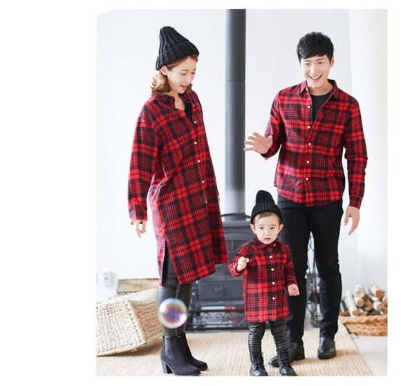 Mother and child red plaid shirt parent-child outfit - Image 4