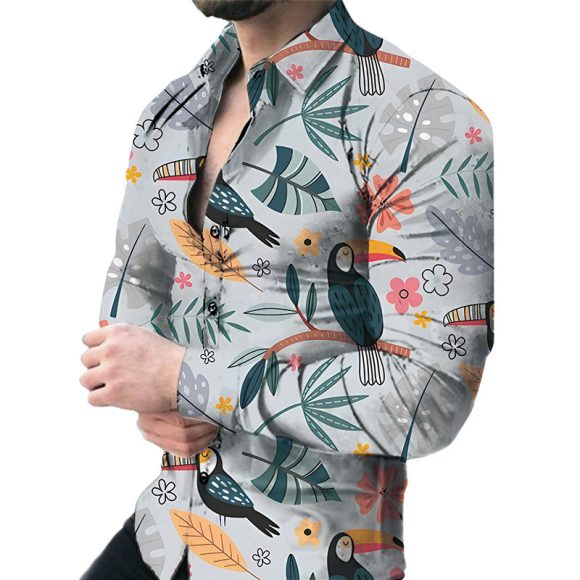Men's Casual Long Sleeved Large Floral Shirt - Image 9