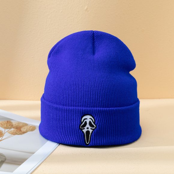 Halloween Dark Embroidered Ghost Face Skeleton Head Fashion Autumn And Winter Warm Fashion Men's And Women's Knitted Hat - Image 5