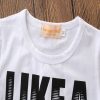 Boys' Short Sleeve Letter Denim Shorts Two-Piece Set - Image 3