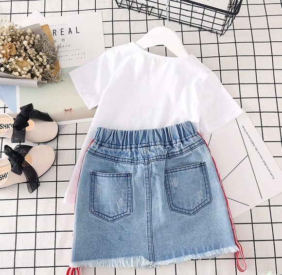 Kids Clothes White T-shirt Denim Skirt 2pcs Girls Suits - Image 10