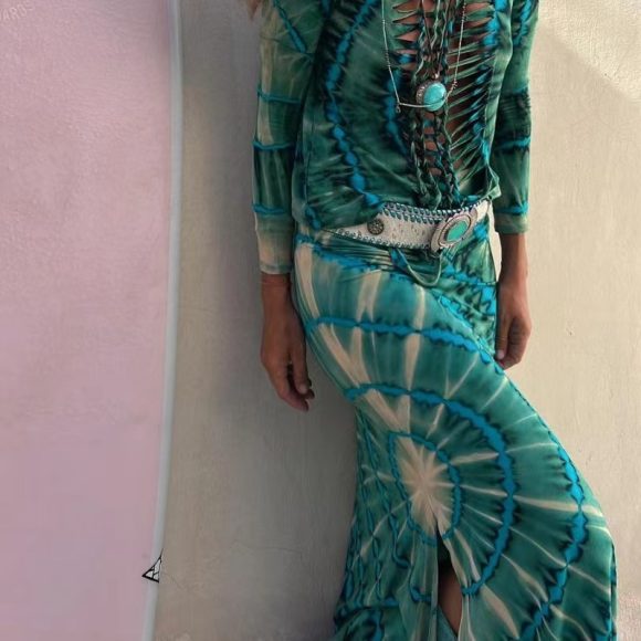 New Seaside Holiday Positioning Floral Print Slit Skirt - Image 2