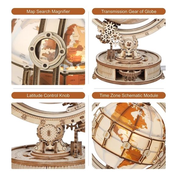 Robotime ROKR Luminous Globe 3D Wooden Puzzle Games Assemble Model Buliding Kits Toys Gift for Children Boy Support DropShipping - Image 4
