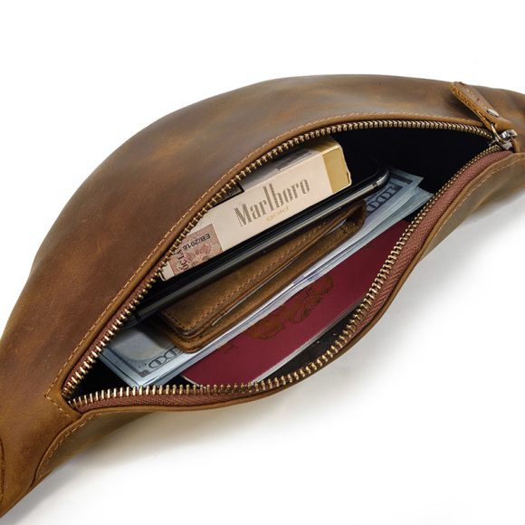 Men's Multi-functional Retro Crazy Horse Leather Belt Bag - Image 6