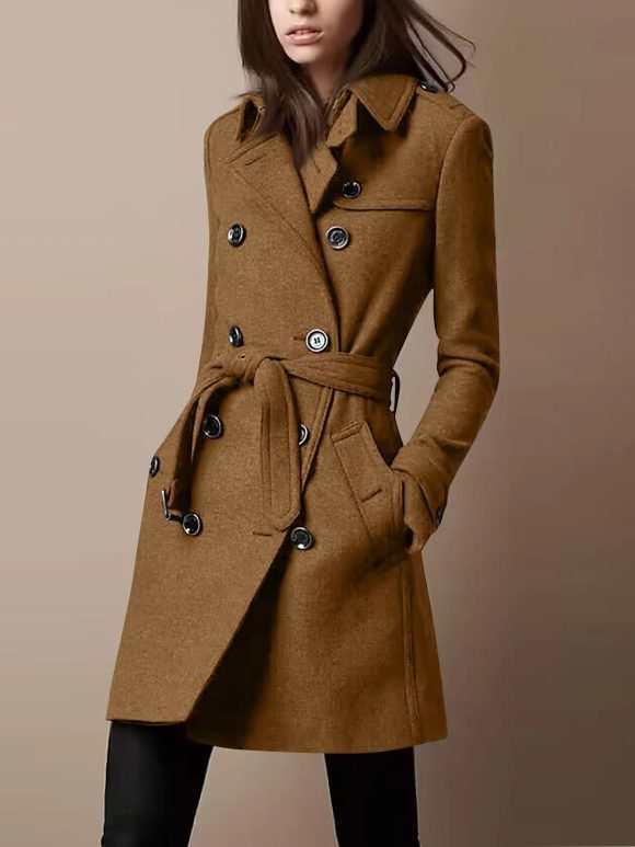 Double Breasted Casual Woolen Coat Women's Clothing - Image 9
