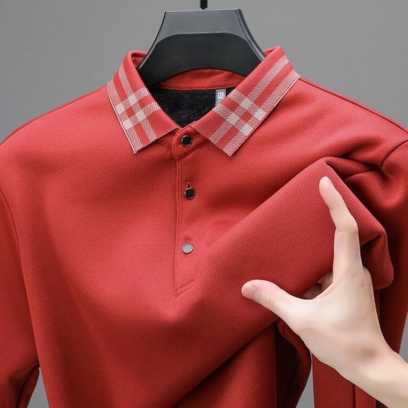 Autumn And Winter New Men's Fleece T-shirt Lapel Loose, Simple And All-matching - Image 7