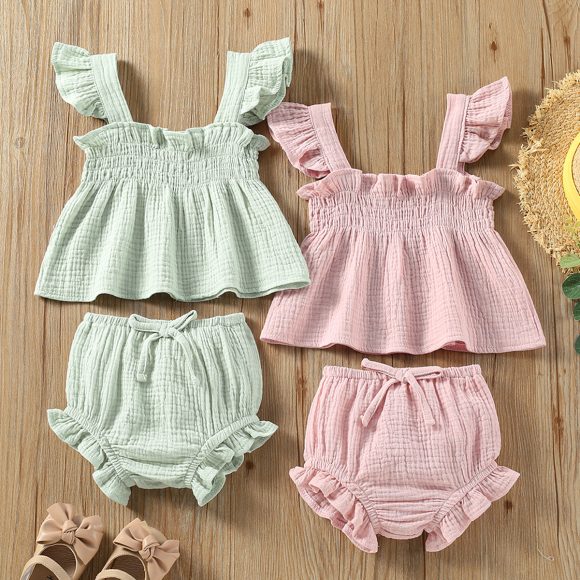 Girls' Solid Color Sling Top Hot Pants Suit - Image 6