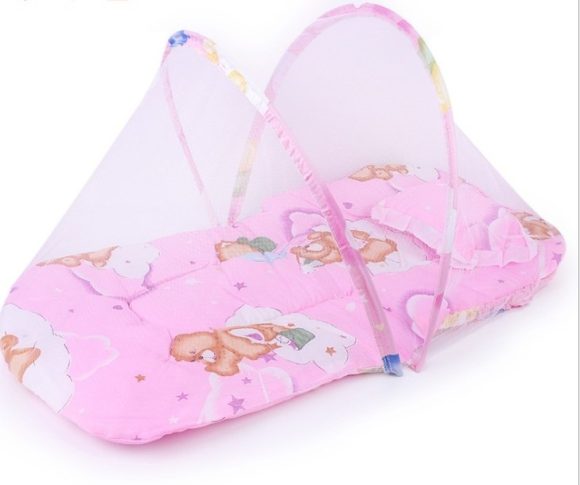 Portable Foldable Baby Kids Infant Bed Dot Zipper Mosquito Net Tent Sleeping Cushion - Image 3
