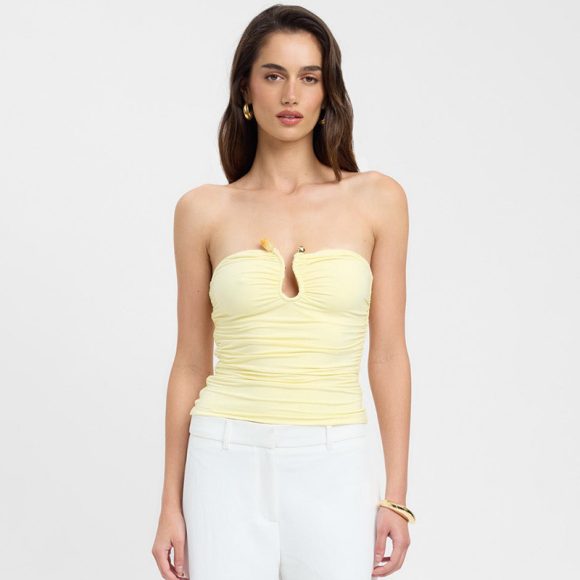 Solid Color Chest-wrapped Backless Pleated Agate T-shirt - Image 6