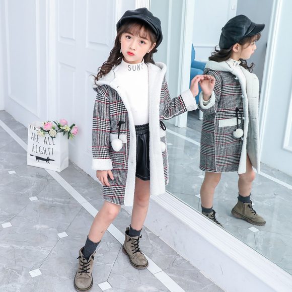new foreign gas plus velvet jacket thick medium and large children Korean version of the coat woolen coat - Image 2