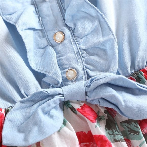 Summer Children Sleeveless Girl Denim Floral Dresses - Image 9