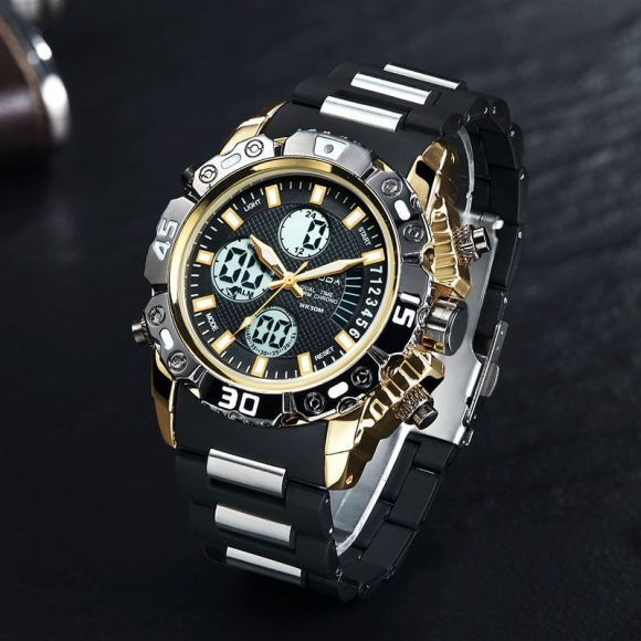 Electronic double display quartz watch men's steel belt business watch - Image 4